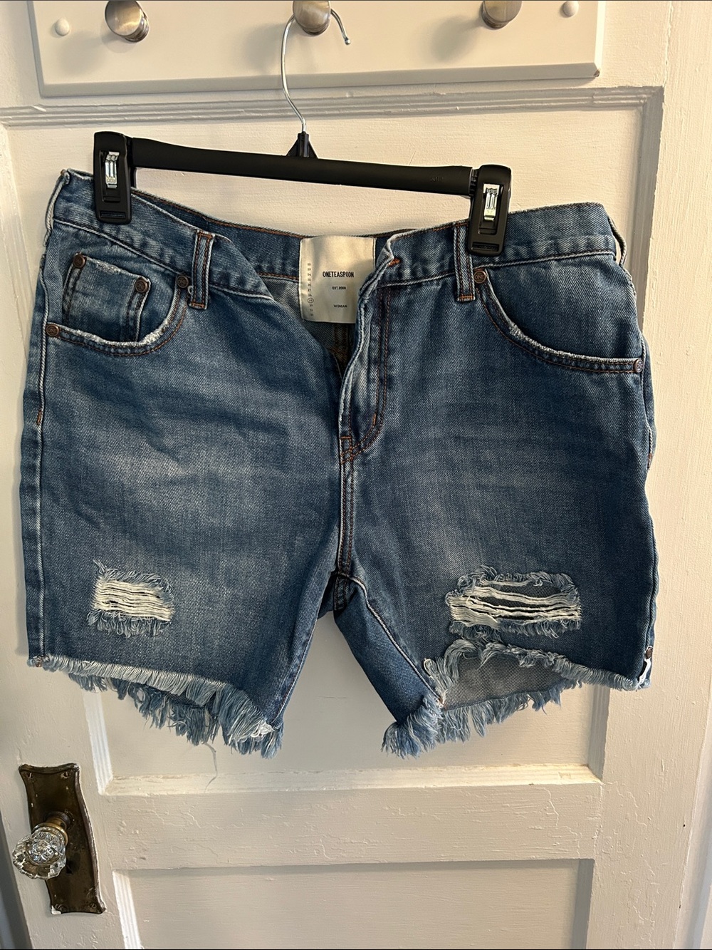 One Teaspoon Blue Distressed Frayed Hem Jean Shorts
